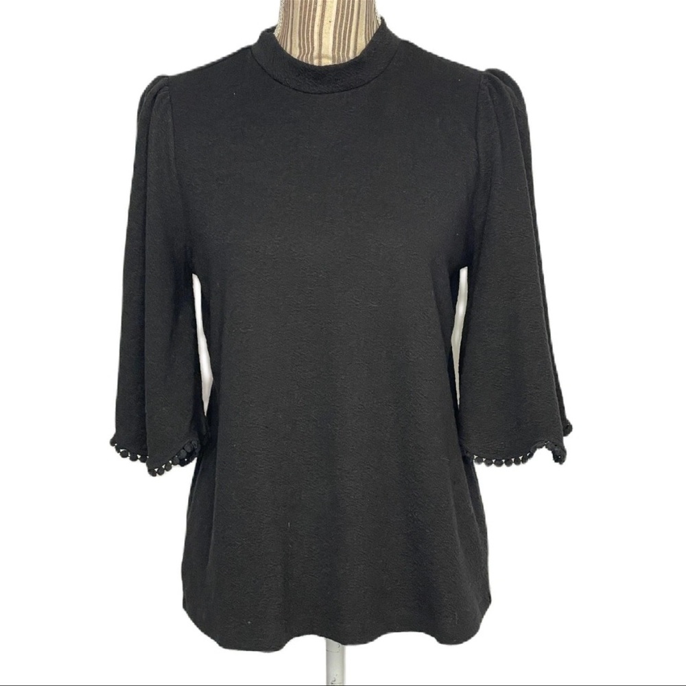 Sunday In Brooklyn Anthro Black Mock Neck Bell Scallop Sleeve Top Size Medium